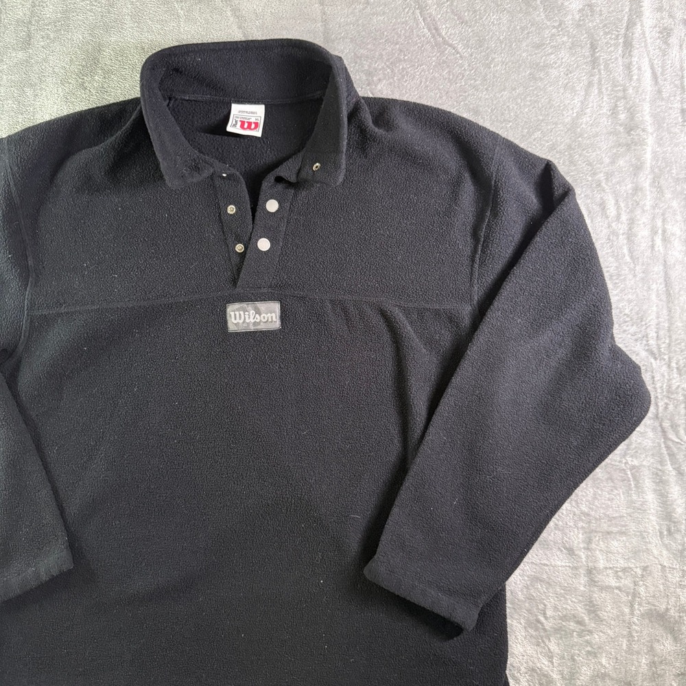 VTG Wilson Fleece Pullover Mens XL Black Snap Button Collar Long Sleeve Mexico
